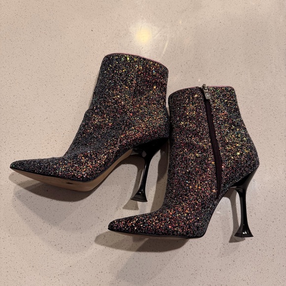 Marc Fisher Stolla Purple Glitter Ankle Boot Stiletto Sz 7.5 Glam Barbiecore - Picture 2 of 5